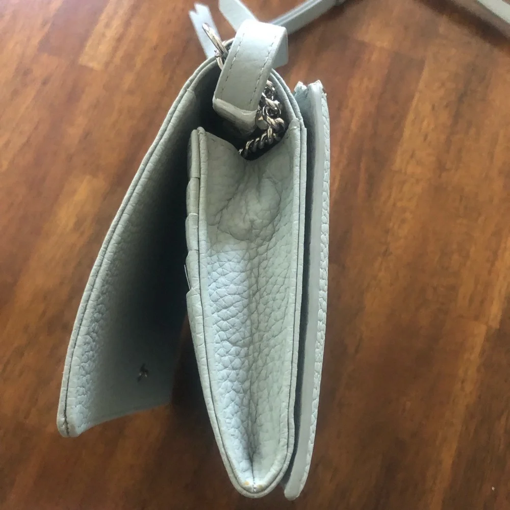NWT $228 AllSaints FETCH LEATHER CHAIN WALLET CROSSBODY BAG in Sky Blue!